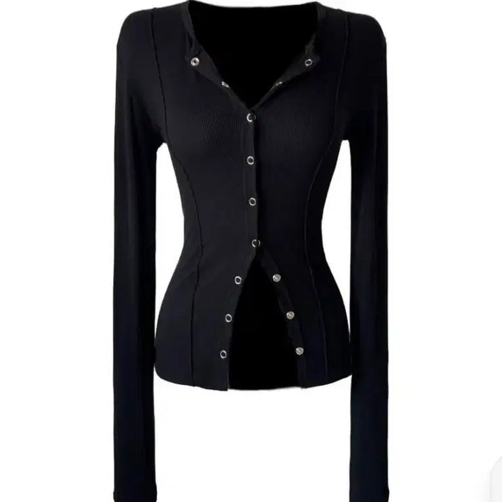 [BUNJANG] SOULSCOLORI Vivien Snap Button Top Black / 에이블리 SOULSCOLORI Vivien 스냅 버튼 탑 블랙 Free