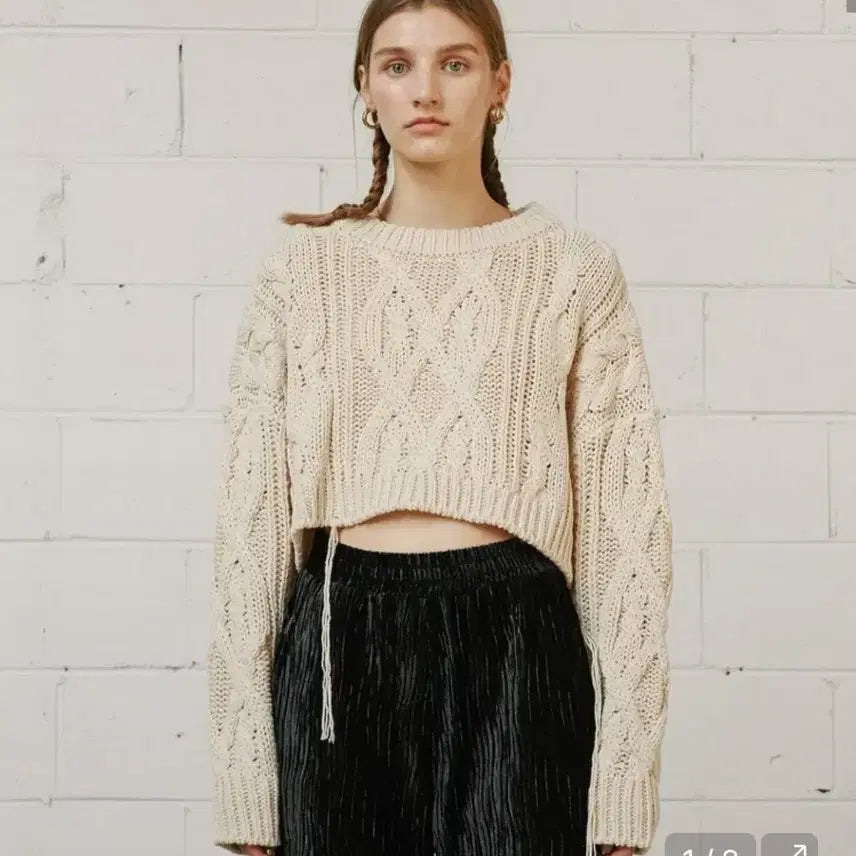 [BUNJANG] 13MONTH Cable Knit Crop Sweater / 13MONTH CABLE KNIT CROP SWEATER (BEIGE)