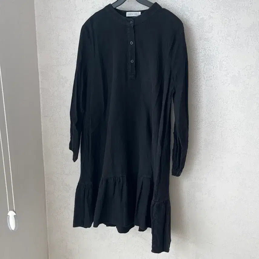 [BUNJANG] Black Frill Midi Dress / 블랙 긴팔 밑단 프릴 미디 원피스 프리사이즈 임산부가능