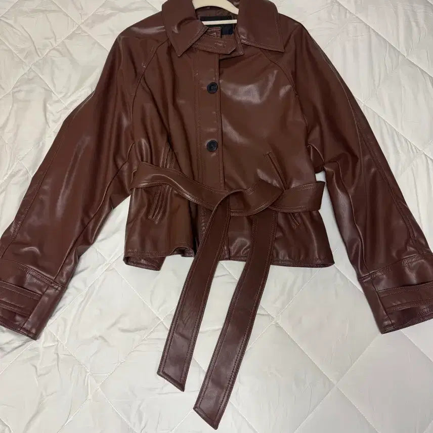 [BUNJANG] Zara Brown Leather Belted Jacket / XS / (Zara)브라운 레더 벨트 자켓 /xs