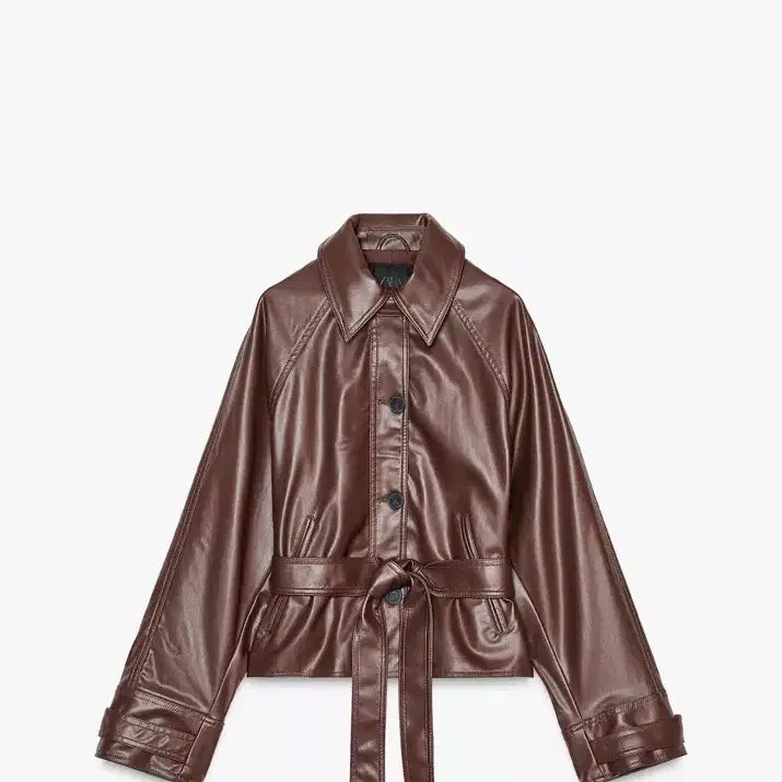 [BUNJANG] Zara Brown Leather Belted Jacket / XS / (Zara)브라운 레더 벨트 자켓 /xs