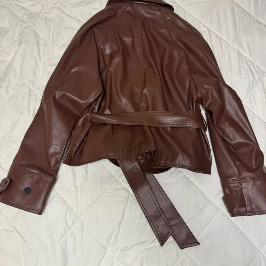 [BUNJANG] Zara Brown Leather Belted Jacket / XS / (Zara)브라운 레더 벨트 자켓 /xs