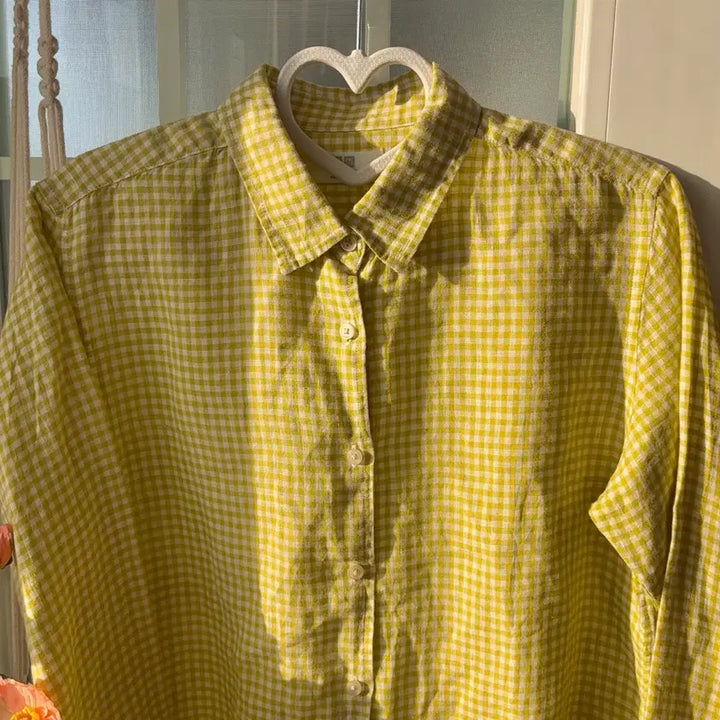 [SOLD OUT] 일본 유니클로 라임 체크 린넨 셔츠 - 옷장정리