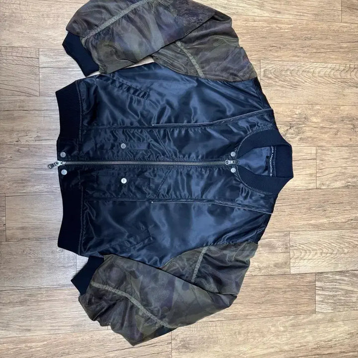 [BUNJANG] Andersson Bell Mesh Sleeve Bomber Jacket (Black, L) / 앤더슨벨 메쉬 슬리브 블랙 봄버 자켓 L사이즈