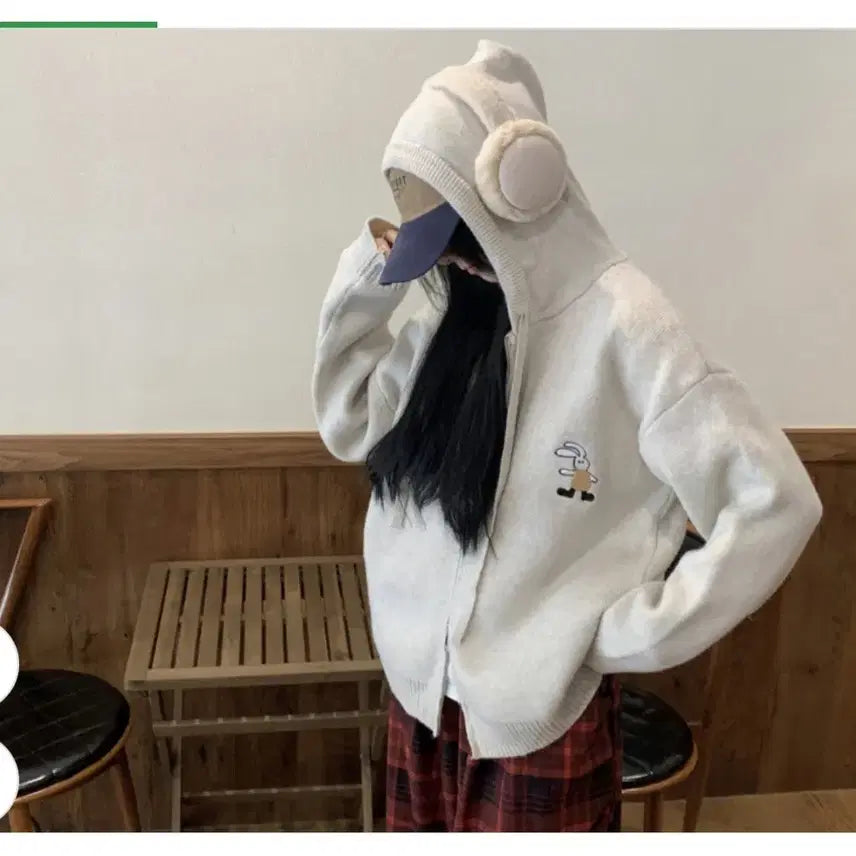 [BUNJANG] Hooded Knit Zip-up Cardigan / 후드스타일 니트 집업 가디건 (무료배송)