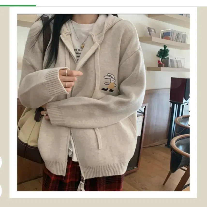 [BUNJANG] Hooded Knit Zip-up Cardigan / 후드스타일 니트 집업 가디건 (무료배송)