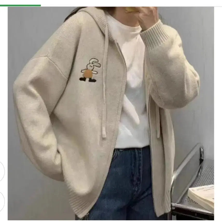 [BUNJANG] Hooded Knit Zip-up Cardigan / 후드스타일 니트 집업 가디건 (무료배송)