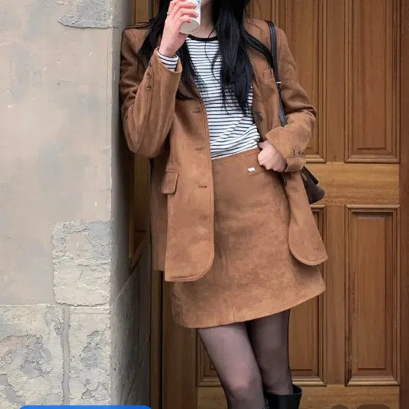 [BUNJANG] Juicy Judy V-Neck Suede Jacket Camel / 쥬시쥬디 브이넥 스웨이드 자켓 카멜