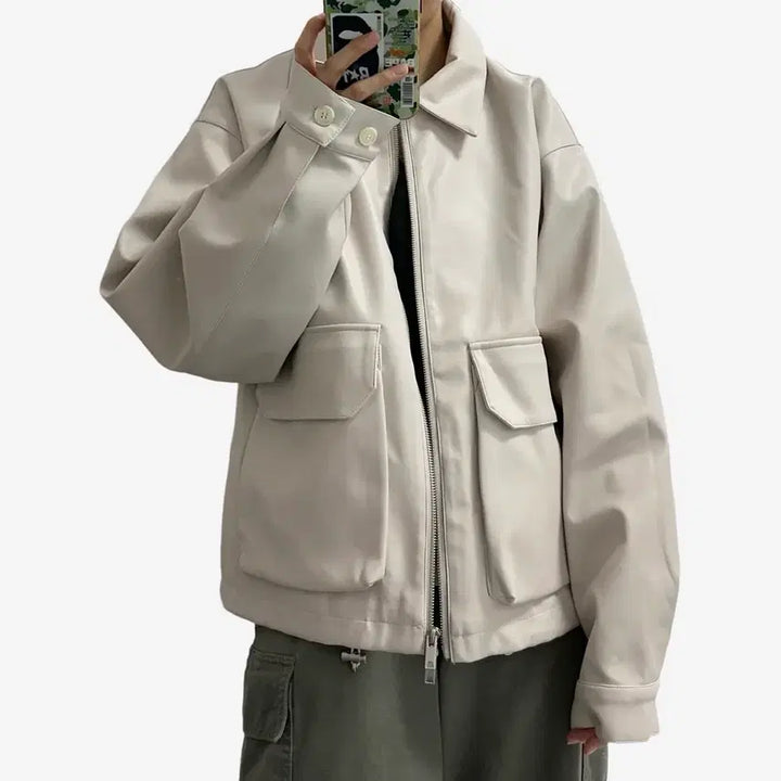[BUNJANG] Ironic Porno Two-Way Collar Vegan Leather Jacket / 아이러니포르노 투웨이 카라넥 비건레더 자켓 (공용