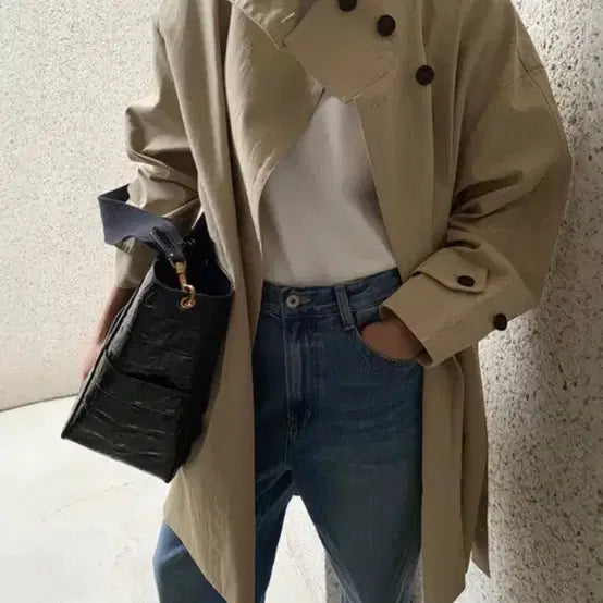 [BUNJANG] ONE High Neck Half Trench Coat (Beige) / 오엔이 High Neck Half Trench Coat베이지 트렌치코트