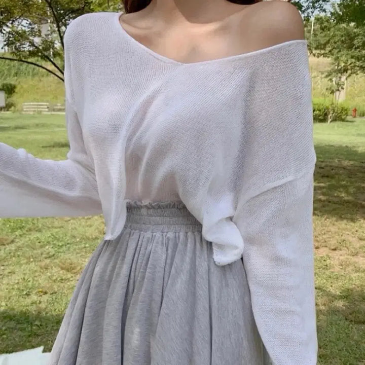 [BUNJANG] V-Neck Cropped Knit Sweater (Pink, Blue, Ivory) / (새상품 핑크 , 블루 , 아이보리) 브이넥 크롭 니트