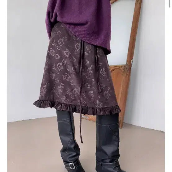 [BUNJANG] Morent Ellie Flower Pattern Frill Midi Skirt / 모렌트 엘리 플라워패턴 프릴 미디 스커트