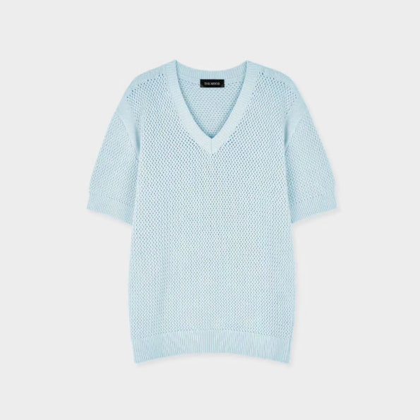 [BUNJANG] L Sky Blue V-neck Muscle Fit Short Sleeve Knit / L / 스카이블루 ) 브이넥 머슬핏 반팔 니트