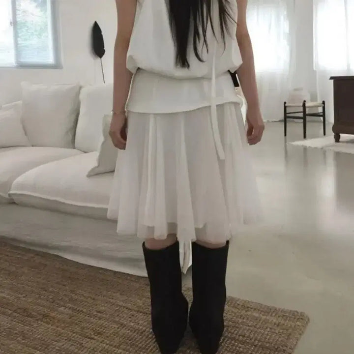 [BUNJANG] White Layered Midi Skirt / 화이트 시스루 레이어드 미디스커트