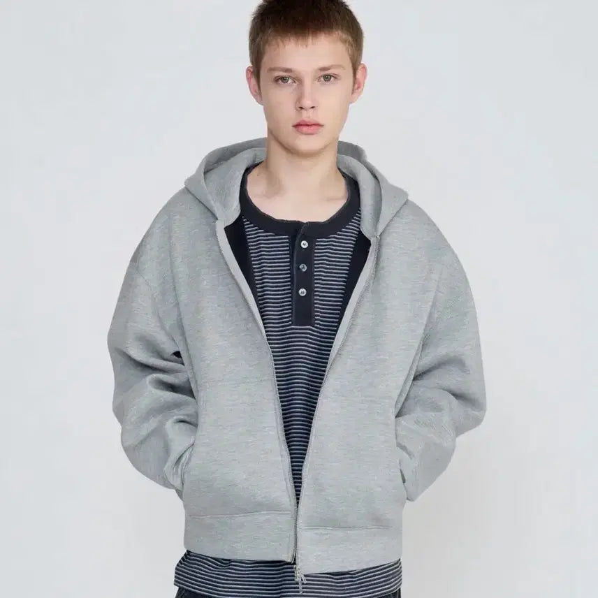 [BUNJANG] Juang Homme Neoprene Hooded Zip-up (Melange Gray) / 주앙옴므 네오프렌 후드집업 (멜란지 그레이)