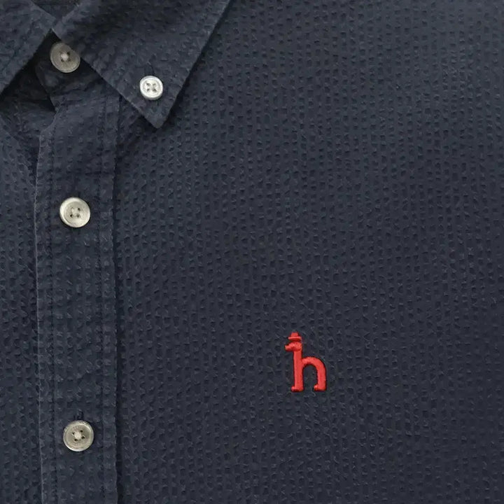 [BUNJANG] Hazzys Men's Short Sleeve Embroidered Shirt / 헤지스 95 순면 엠보 반팔 셔츠. NV.