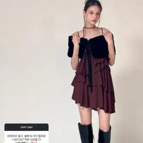 [BUNJANG] Pain or Pleasure Sofia Fur Cape Black / 새상품) 페인오어플레져 소피아 퍼 케이프 블랙