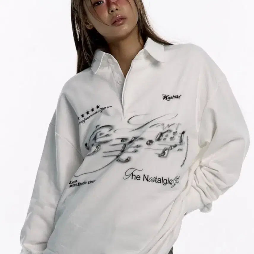 [BUNJANG] Kasiko White Printing Rugby T-shirt / 카시코 화이트 프린팅 럭비티