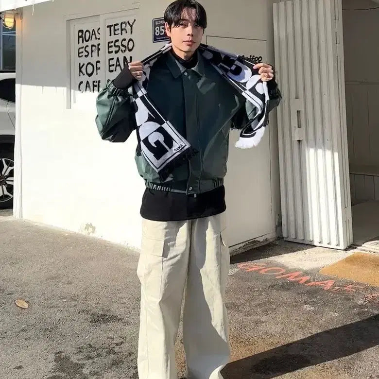 [BUNJANG] Signature Green Leather Jacket (Size M) / 시그니처 그린 레더 자켓 M