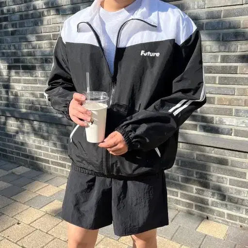 [BUNJANG] Future Black and White Windbreaker Jacket (Bundle Set) / 2장 일괄) 퓨쳐  블랙화이트 바람막이