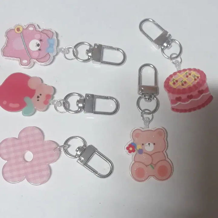 [BUNJANG] Cute Bear Flower Cake Acrylic Keychain Bundle Set / 귀여운 곰돌이 꽃 케이크 아크릴 키링 모음 일괄