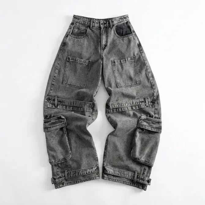 [BUNJANG] Washed Denim Cargo Wide Pants / 워싱 데님 카고 와이드 팬츠