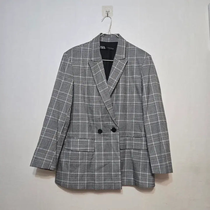 [BUNJANG] ZARA Gray Check Blazer Jacket / 자라 zara 회색 체크 블레이저 어깨패드 자켓 그레이