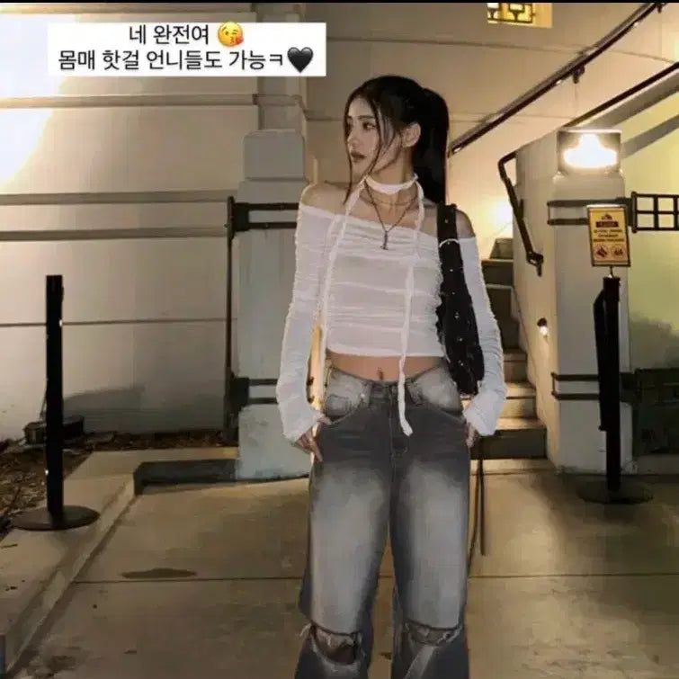 [BUNJANG] Khaki Point Slit Denim Pants / 카키포인트 슬릿 데미지 데님 팬츠