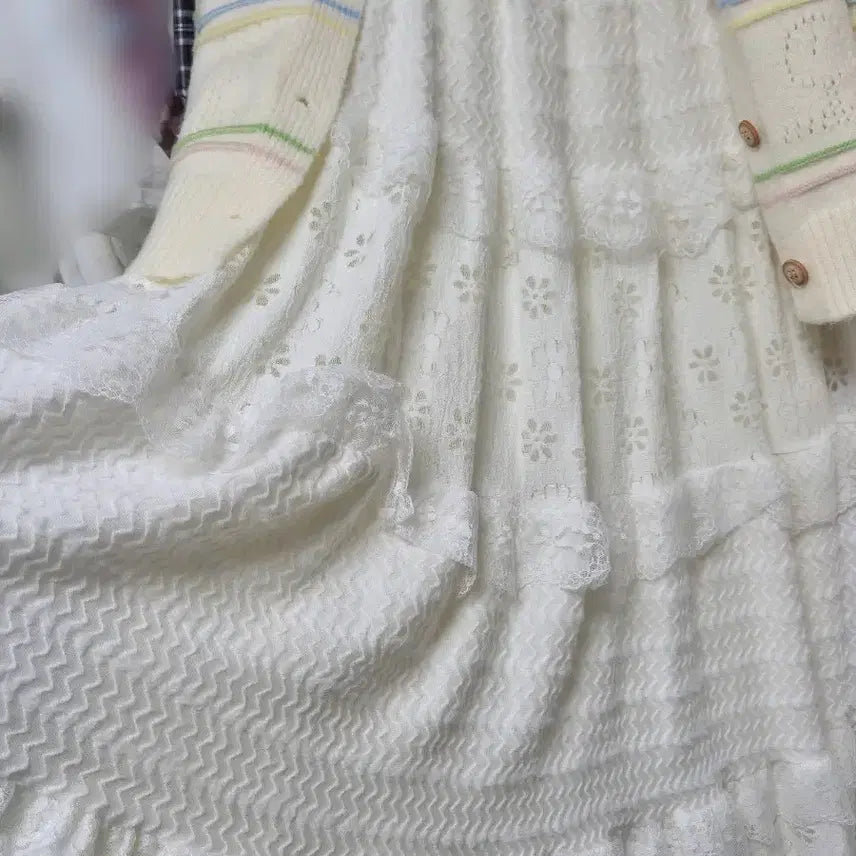 [BUNJANG] Ivory Pattern Knit Cardigan / 아이보리 패턴 니트 가디건 모리걸 러블리 히메카지 갸루 빈티지