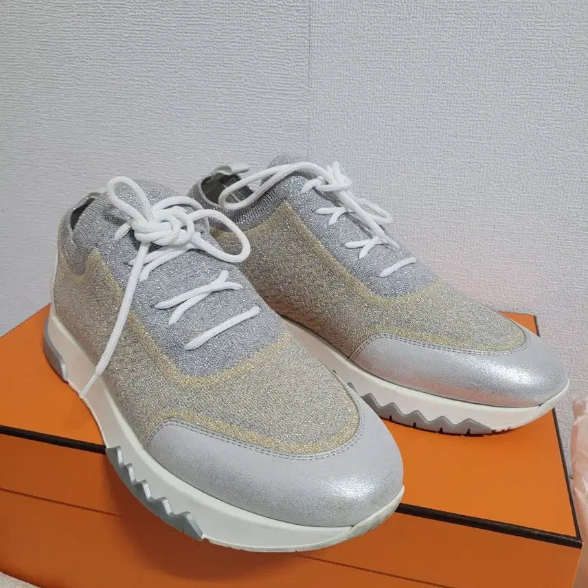 [BUNJANG] Hermes Addict Silver Pearl Sneakers / 에르메스 실버 펄 어딕트 스니커즈