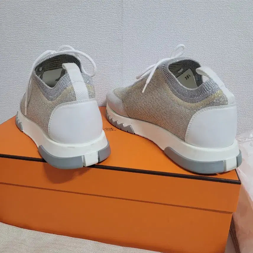 [BUNJANG] Hermes Addict Silver Pearl Sneakers / 에르메스 실버 펄 어딕트 스니커즈