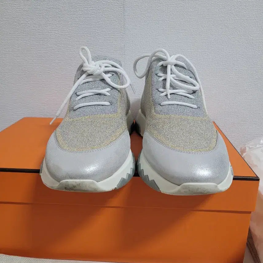 [BUNJANG] Hermes Addict Silver Pearl Sneakers / 에르메스 실버 펄 어딕트 스니커즈