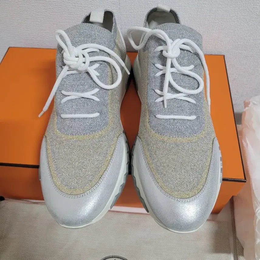 [BUNJANG] Hermes Addict Silver Pearl Sneakers / 에르메스 실버 펄 어딕트 스니커즈