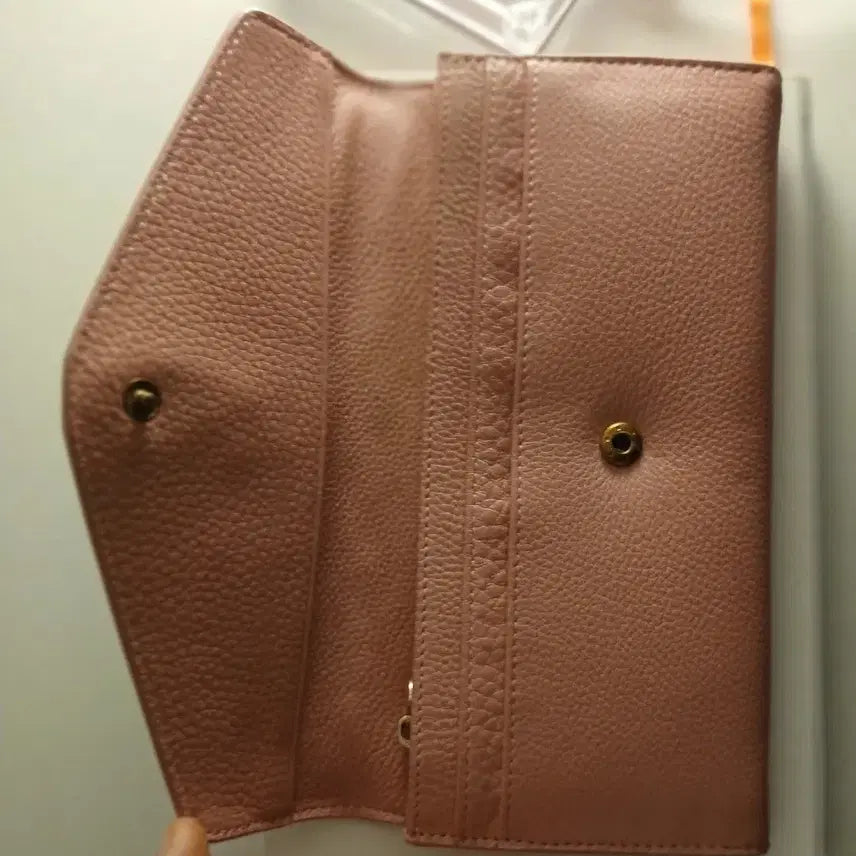 [BUNJANG] Pink Cowhide Long Wallet / 딸기우유 핑크 가죽 장지갑