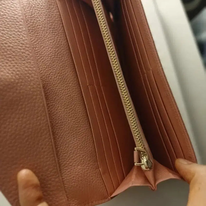 [BUNJANG] Pink Cowhide Long Wallet / 딸기우유 핑크 가죽 장지갑