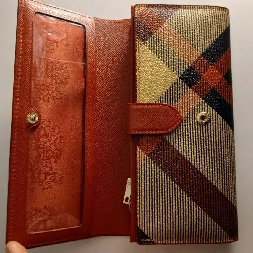 [BUNJANG] Daks Red Check Pattern Tri-Fold Long Wallet / 닥스 레드 체크패턴 3단 장지갑