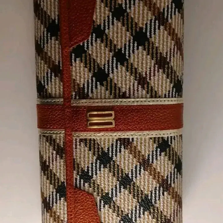 [BUNJANG] Daks Red Pearl Check Pattern Tri-Fold Long Wallet / (풀박)닥스 레드펄 체크패턴 3단 장지갑