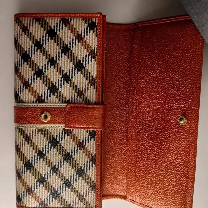 [BUNJANG] Daks Red Pearl Check Pattern Tri-Fold Long Wallet / (풀박)닥스 레드펄 체크패턴 3단 장지갑