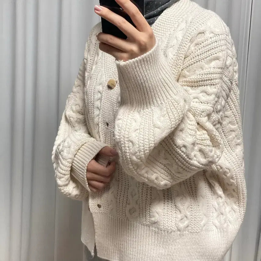 [BUNJANG] Vintage Cable Knit Cardigan / 착샷O) [일본빈티지] 폭닥우유맛 꽈배기 니트 가디건