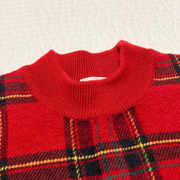 [BUNJANG] Vintage Christmas Checkered Half-Neck Knit Sweater / 착샷O) [일본빈티지] 크리스마스 체크 하프넥 니트