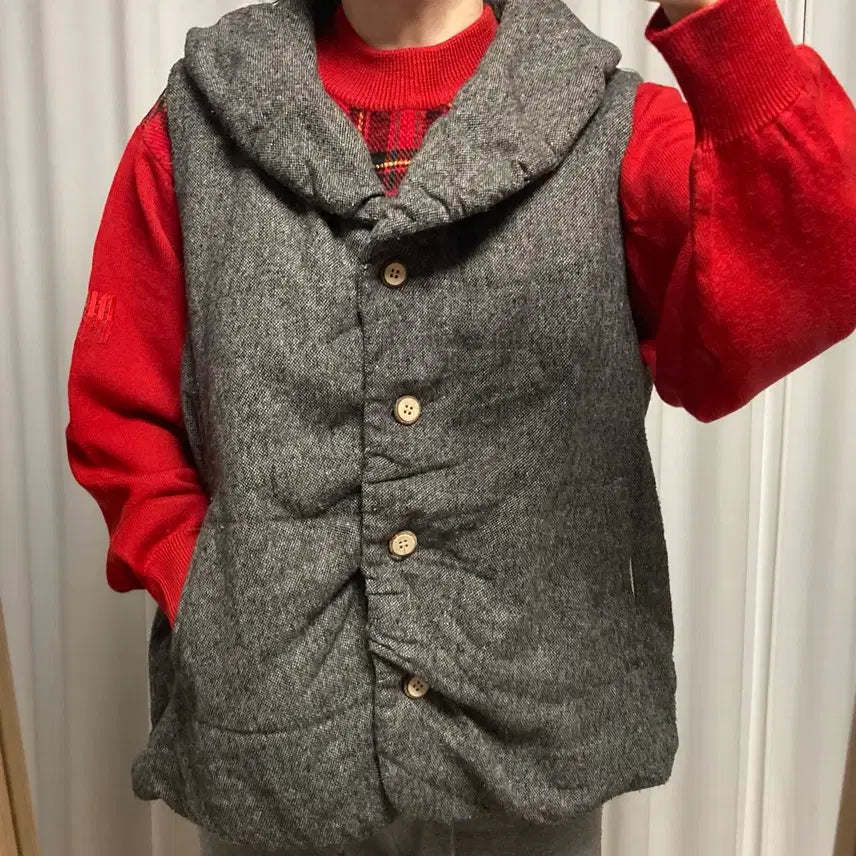 [BUNJANG] Vintage Mori Girl Wool Padded Vest / 착샷O) [일본빈티지] 모리걸 만두카라 모직 패딩 조끼