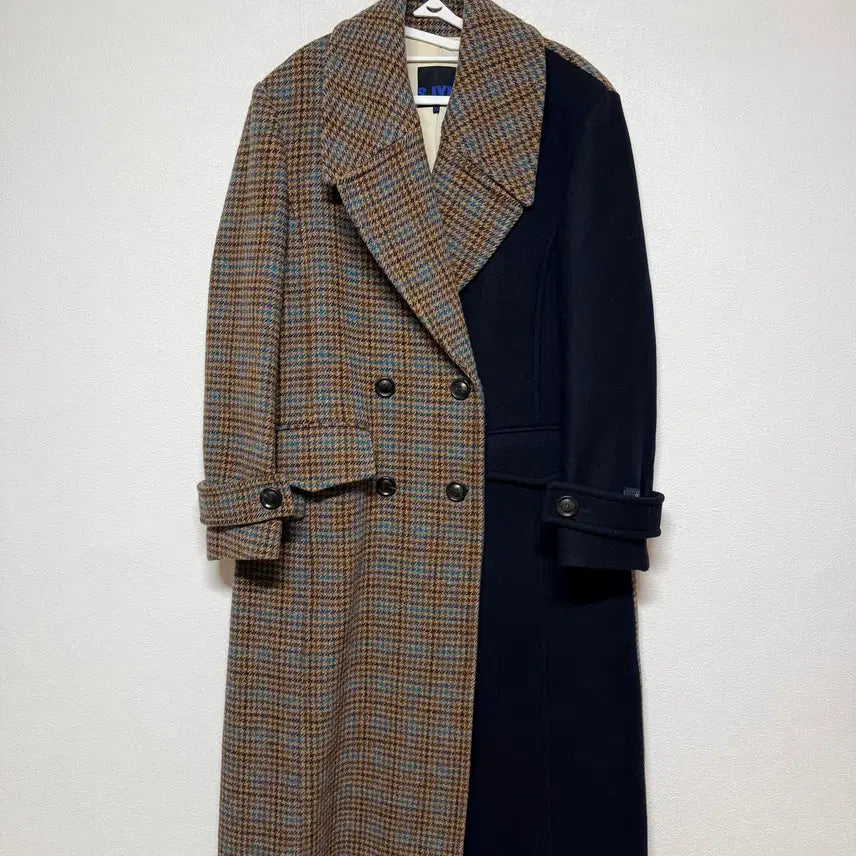 [BUNJANG] SJYP Checkered Long Coat XS / SJYP 배색 체크 롱코트 XS