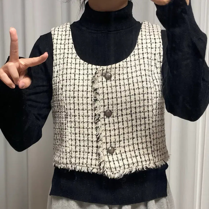 [BUNJANG] 8 Seconds Antique Tweed Knit Vest Set / 착샷O) 에잇세컨즈 앤틱 트위드 니트 베스트 세트