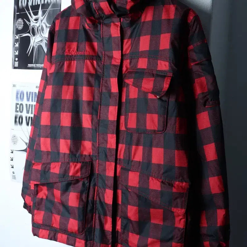[BUNJANG] Columbia Check Quilted Padded Jacket / W(M-L) 컬럼비아 패딩 점퍼자켓 경량 체크 누빔 레드-174DB