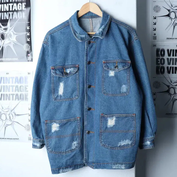 [BUNJANG] Vintage Denim Windbreaker Jacket / (F) 브랜드빈티지 집업 바람막이 점퍼자켓 데님 청 트러커-174E4