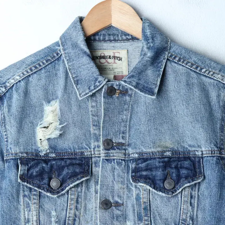 [BUNJANG] Abercrombie & Fitch Denim Trucker Jacket / (M) 아베크롬비 집업 바람막이 점퍼자켓 데님 청 트러커-174E5