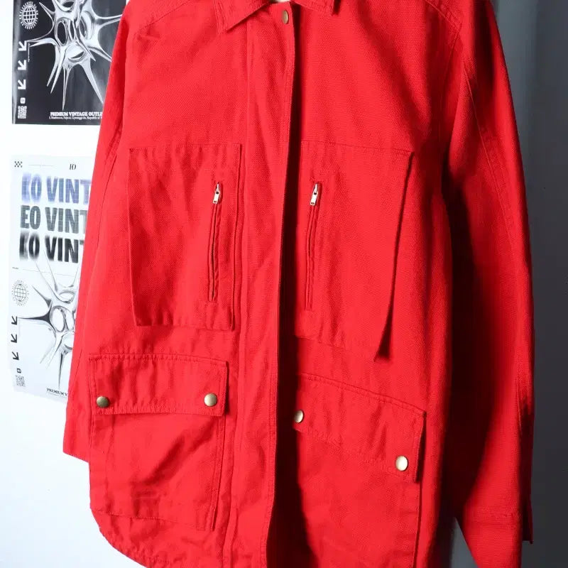 [BUNJANG] W(F) LeWit Windbreaker Jacket Red / W(F) 르윗 집업 바람막이 점퍼자켓 트러커 레드 아메카지-174F5