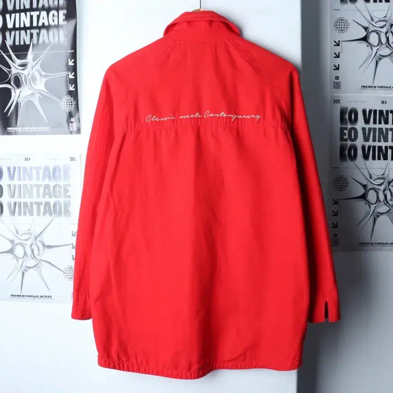 [BUNJANG] W(F) LeWit Windbreaker Jacket Red / W(F) 르윗 집업 바람막이 점퍼자켓 트러커 레드 아메카지-174F5