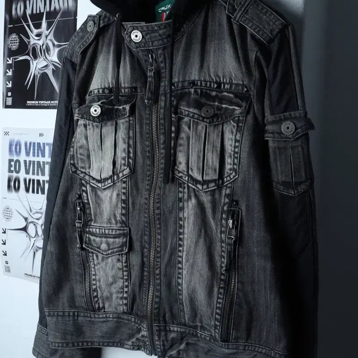 [BUNJANG] Crooks Denim Windbreaker Jacket / (XL) 크럭스 집업 바람막이 점퍼자켓 후드 데님 흑청-174F9