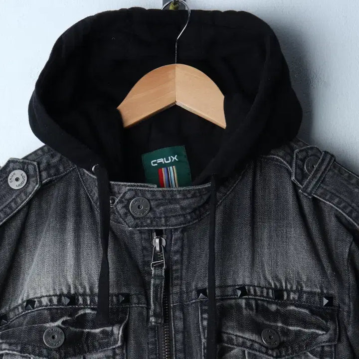 [BUNJANG] Crooks Denim Windbreaker Jacket / (XL) 크럭스 집업 바람막이 점퍼자켓 후드 데님 흑청-174F9